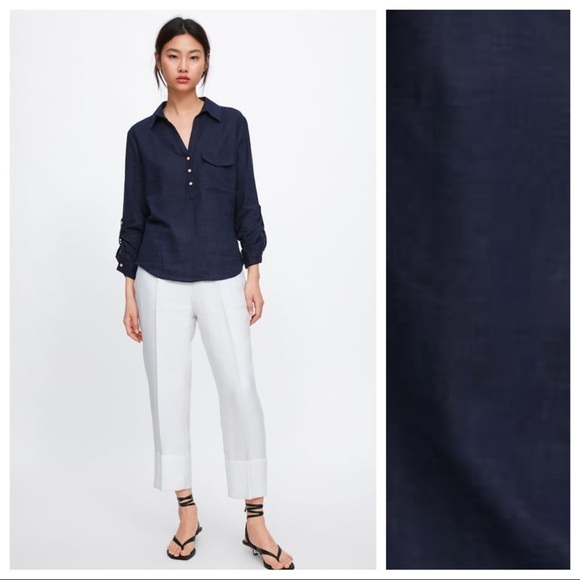 NWT. Zara Blue Linen/Viscose Blouse. Size S. - Picture 2 of 7